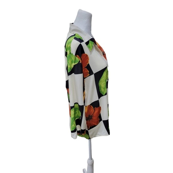 Silk Club Collection Vintage Geometric Leaf Printed Button Down Blouse Size S‎ - Picture 7 of 10